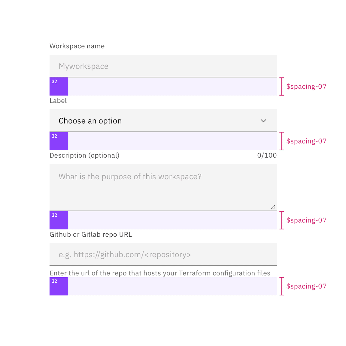 Example of spacing tokens applied with the stack component